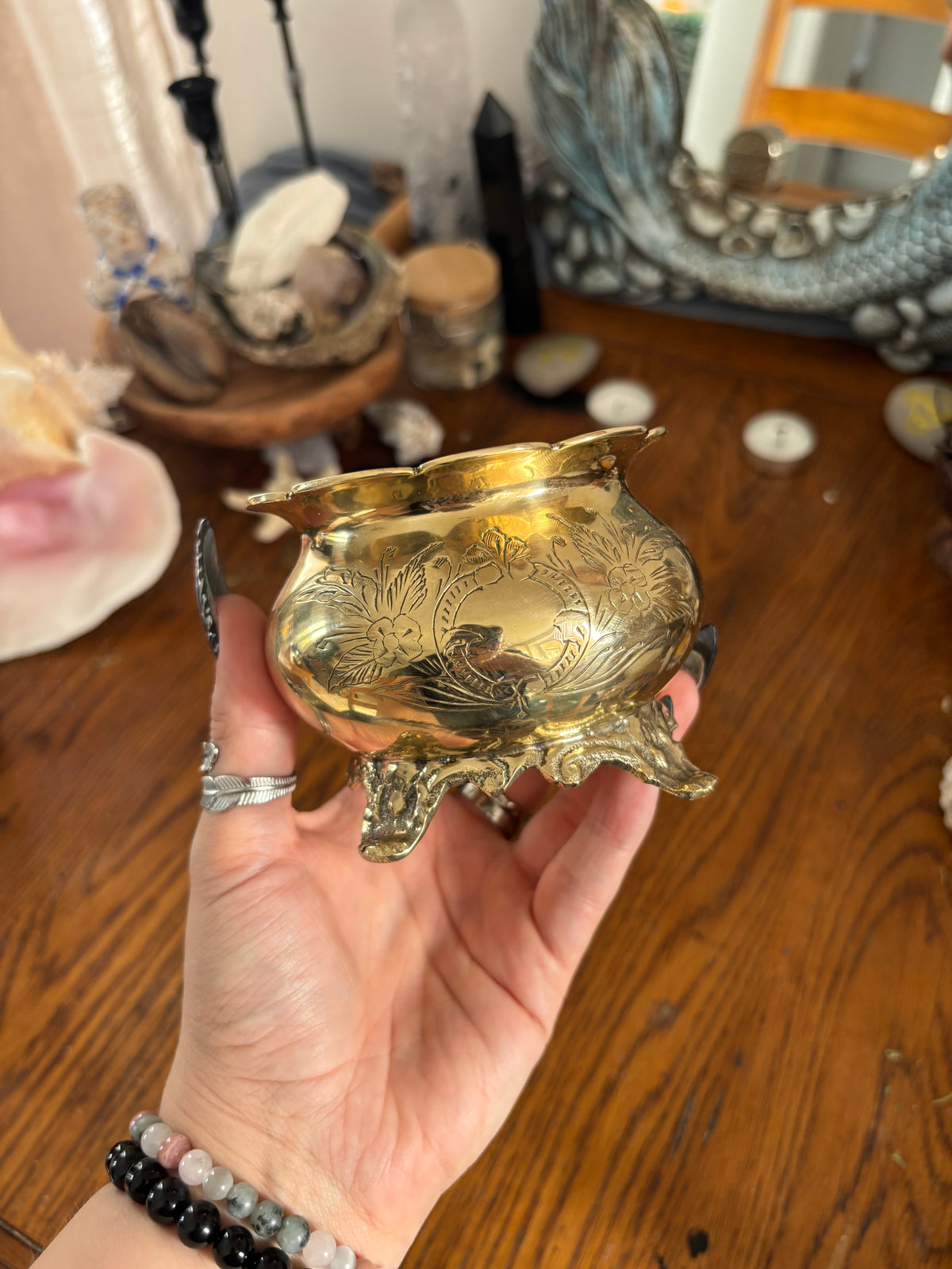 Ornate Gold-Tone Footed Cauldron