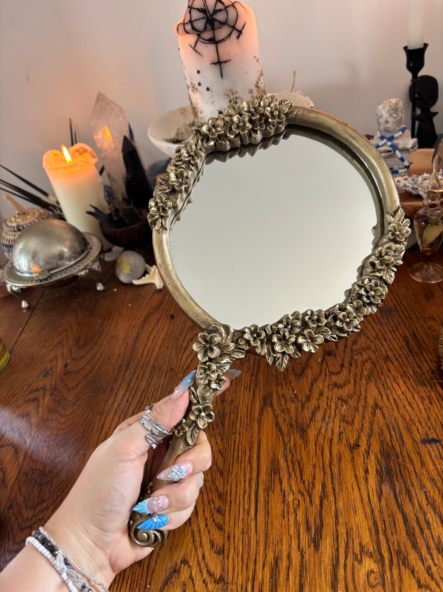 Vintage Inspired Floral Hand Mirror