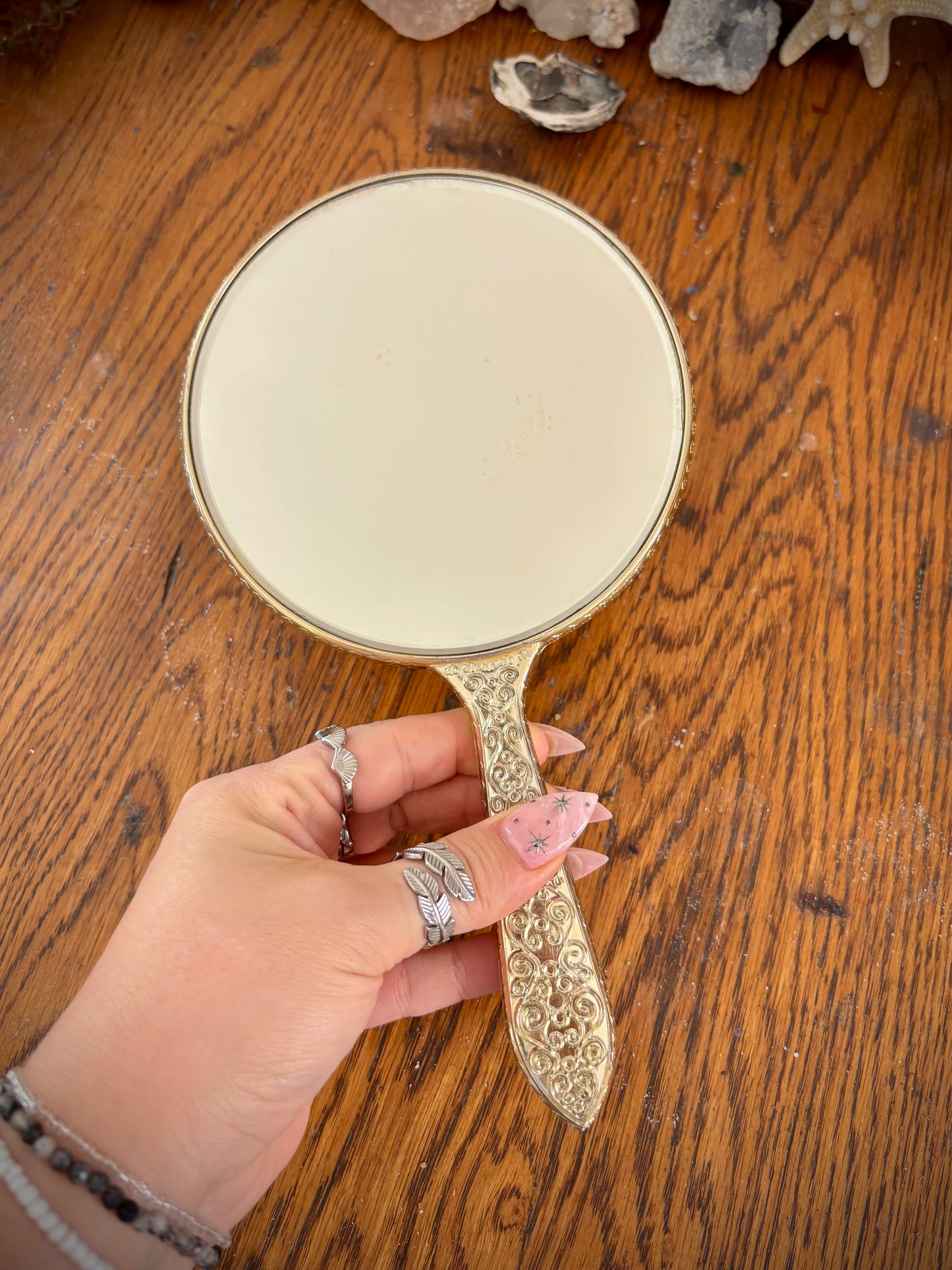 Vintage Silver-Plated Double Sided Hand Mirror