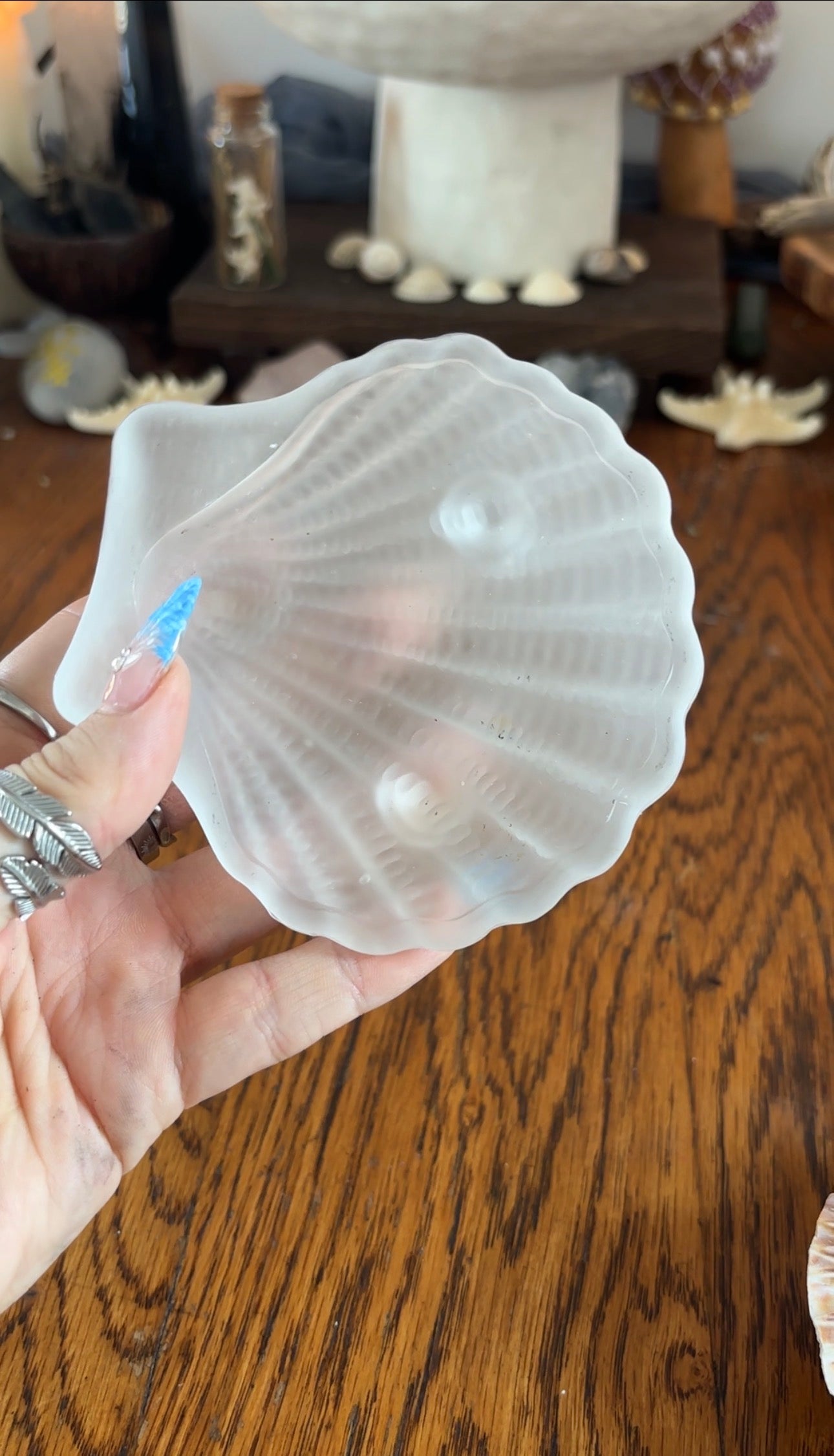 Vintage Frosted Glass Shell Trinket Dish