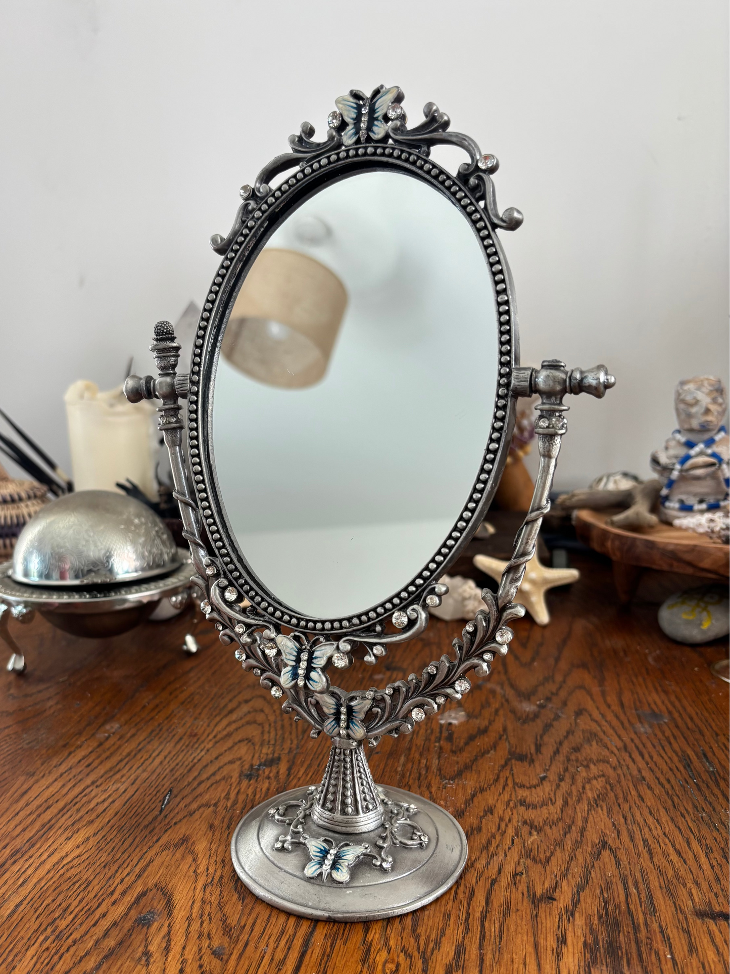 Vintage Silver-Tone Ornate Vanity Mirror