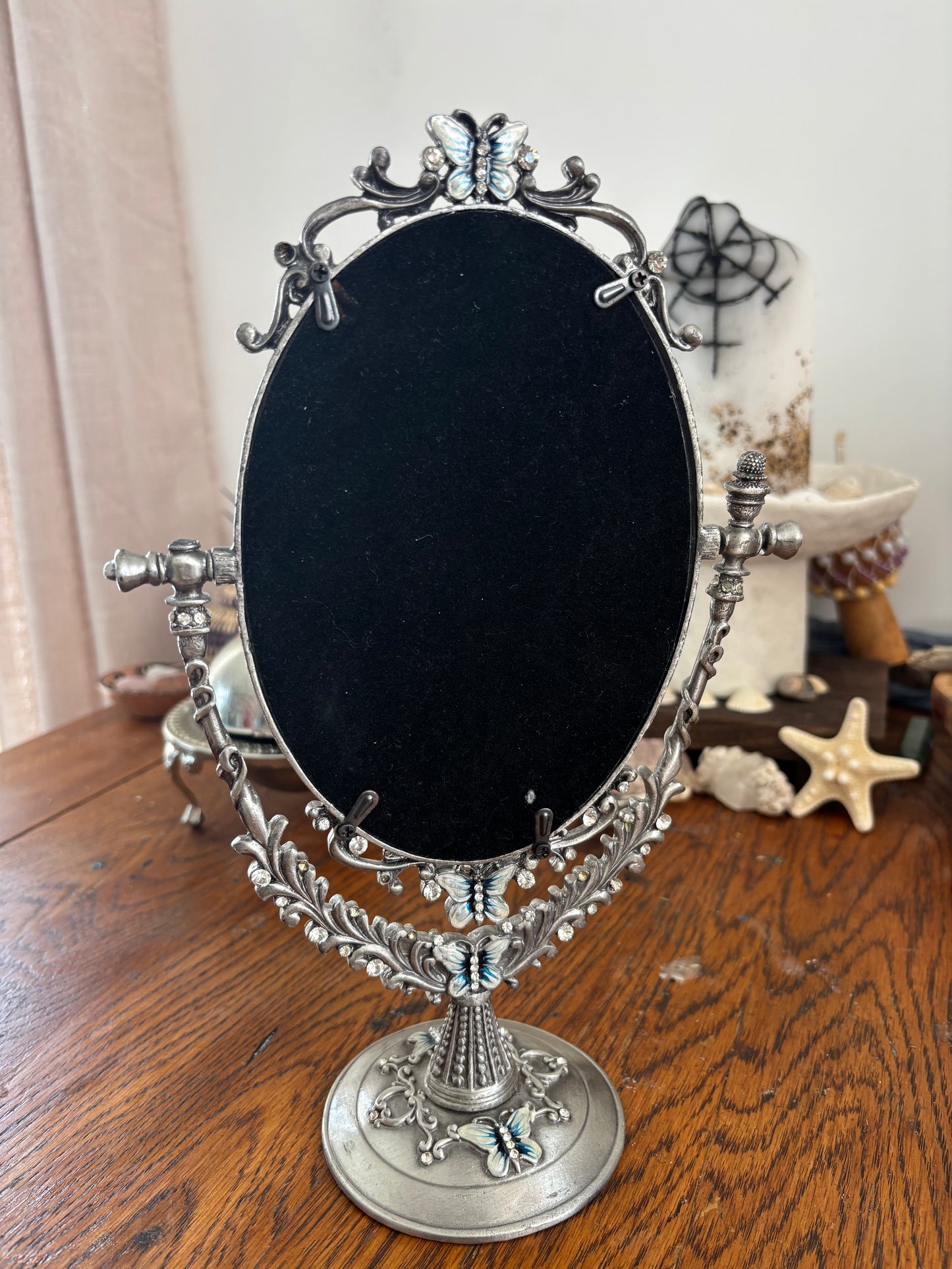 Vintage Silver-Tone Ornate Vanity Mirror